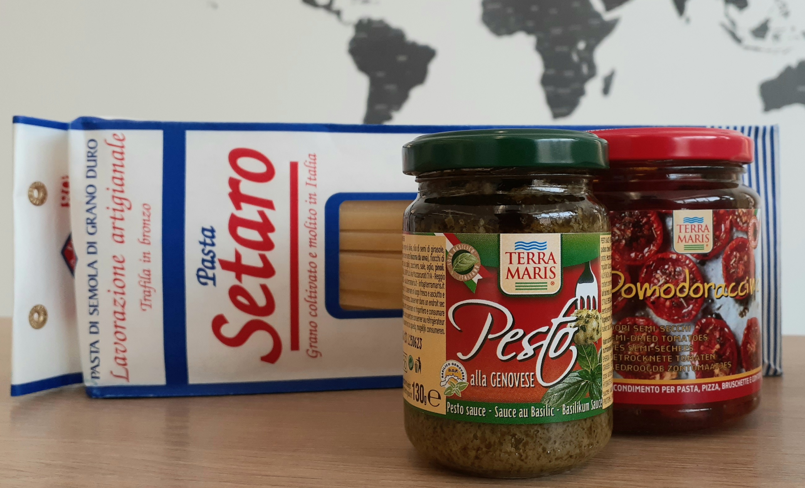 Setaro pasta, Terra Maris pesto alla genovese and semi-sundried cherry tomatoes